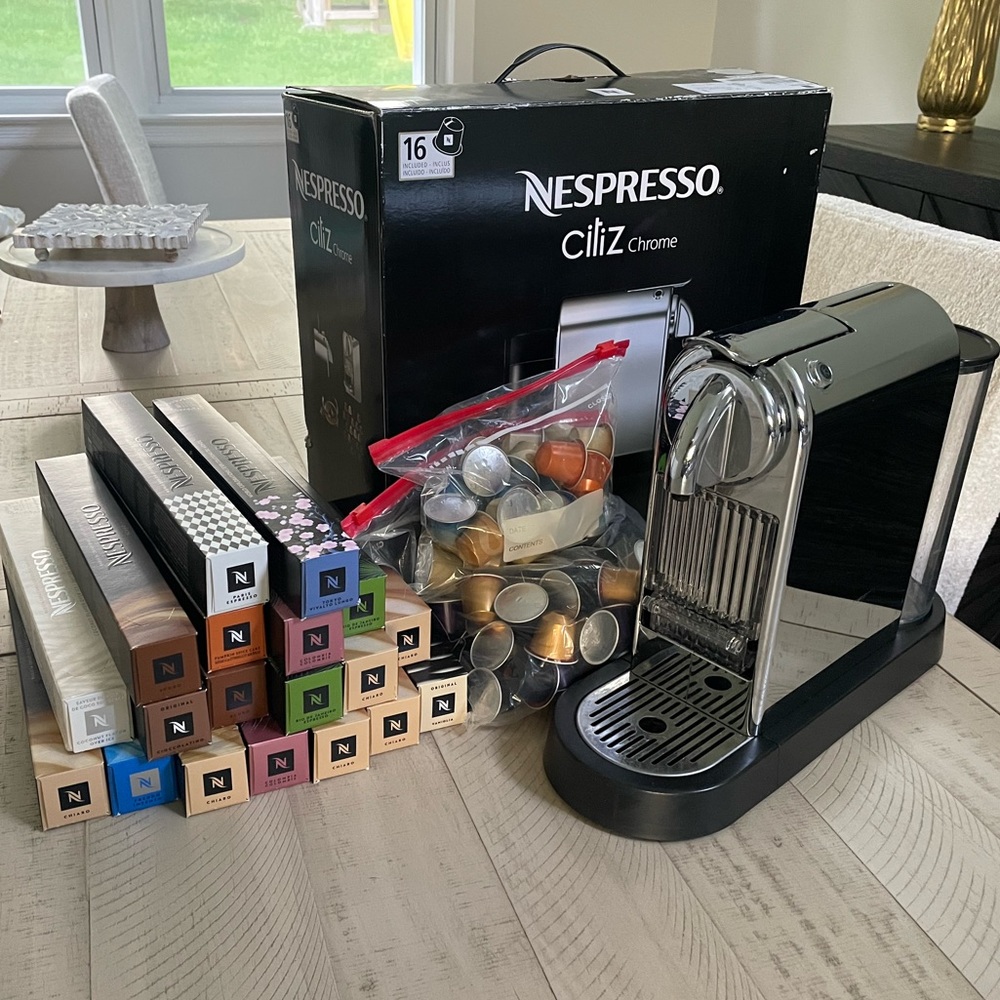 Nespresso Citiz Chrome Bundle w/ over 250 original nespresso pods & original box